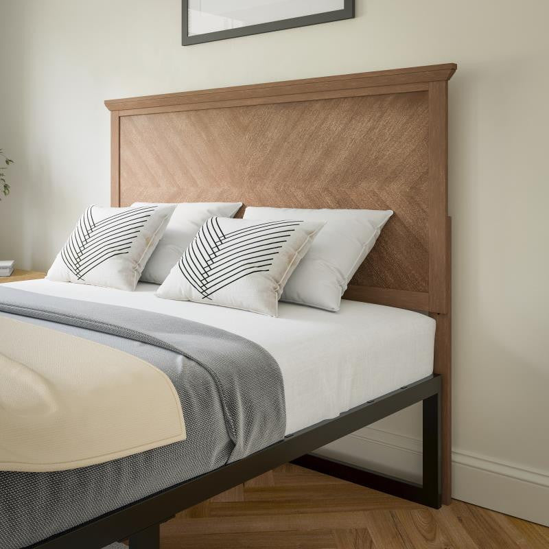Fiona Herring Bone Wooden Adj. Headboard for Metal Bed Frames,Light Brown-Full