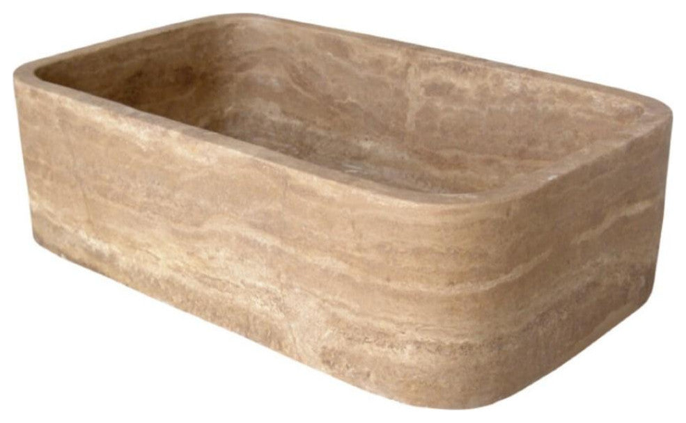 Noce Brown Natural Stone Farmhouse Apron Kitchen Sink (W)18" (L)30" (H)10"
