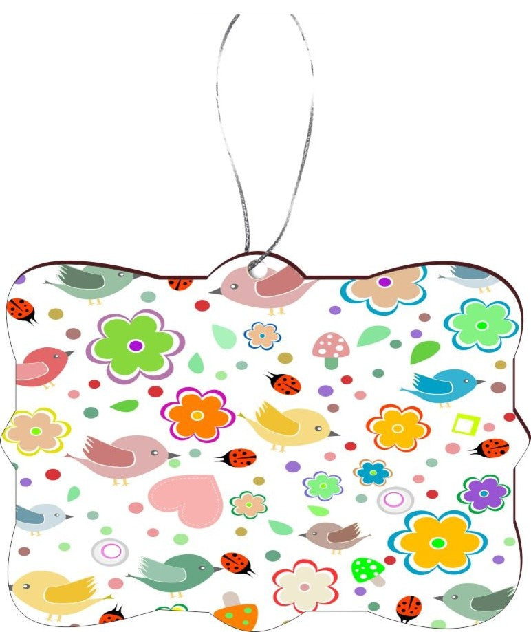 Birds and Flower Illustrated Seamless Design Rectangle Christmas Tree Ornament