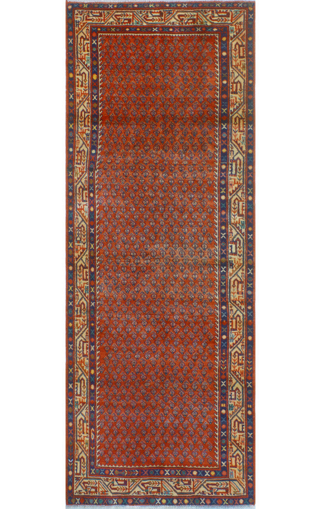 Fine Vintage Distressed Sidney Red/Beige Runner, 3'6x10'4