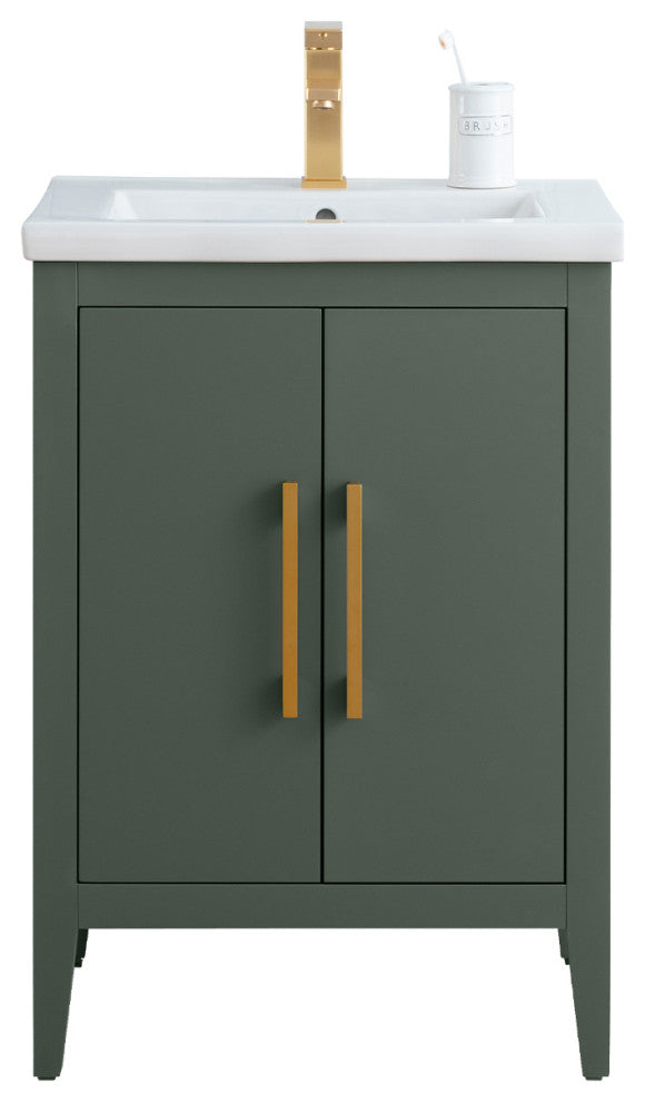 Vanity Art Bathroom Vanity With Sink, Vintage Green, 24", Single Sink, Golden Brushed