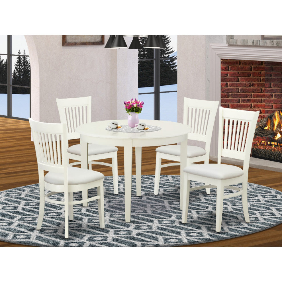 5-Piece Set, 4 Chairs With Slatted Back -A Table With Round Top, Linen White