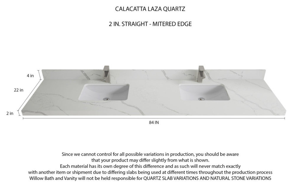 Aberdeen 84 Double Sink Bath Vanity White 2" Calacatta Laza