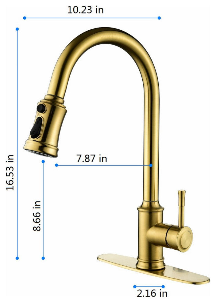 Touch Kitchen Sink Faucet With Pull Down Sprayer, Single-Handle, Brushed Gold