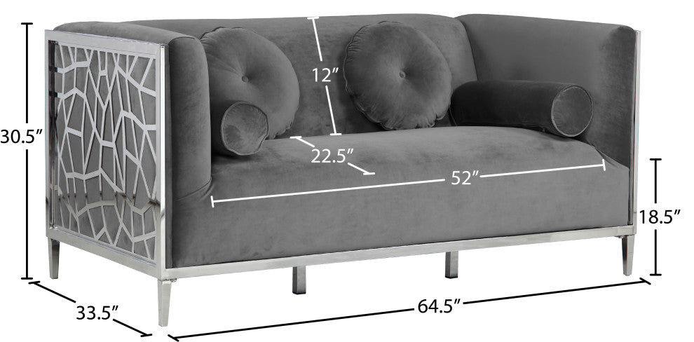 Opal Velvet Upholstered Loveseat, Gray