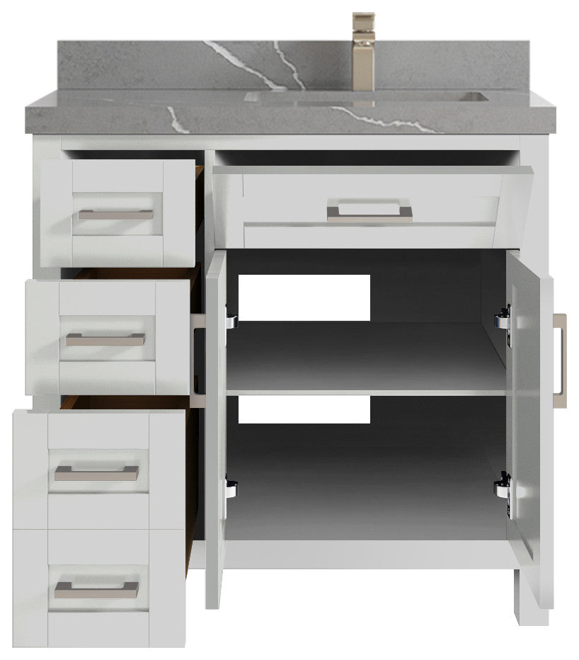 Cambridge 36" Right Offset Bath Vanity in Coventry Gray 2" Piatra Gray
