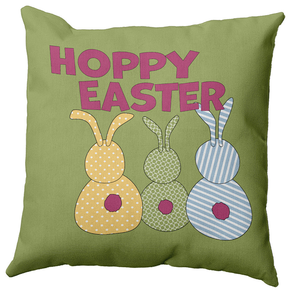 Hoppy Easter Polyester Indoor/Outdoor Pillow, Apple Green, 20"x20"