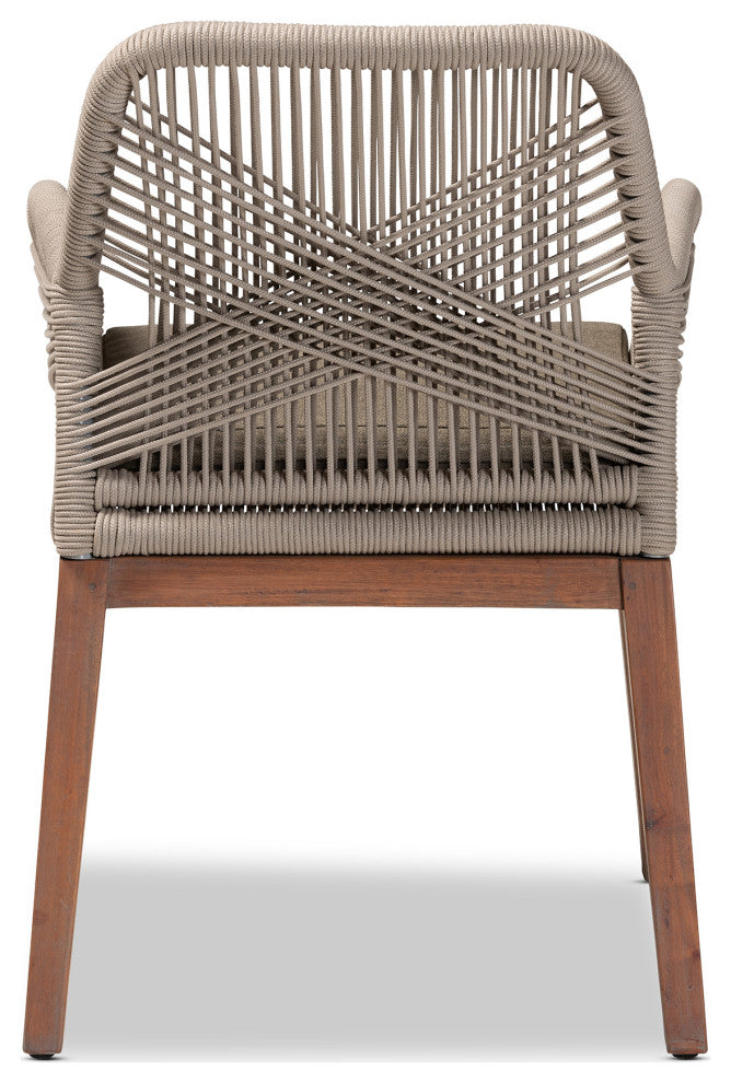 Jennifer Mid-Century Transitional Grey Woven Rope Mahogany Dining Arm Chair