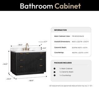 Vinnova Cadiz Bath Vanity, Composite Stone Top, Black, 48", No Mirror