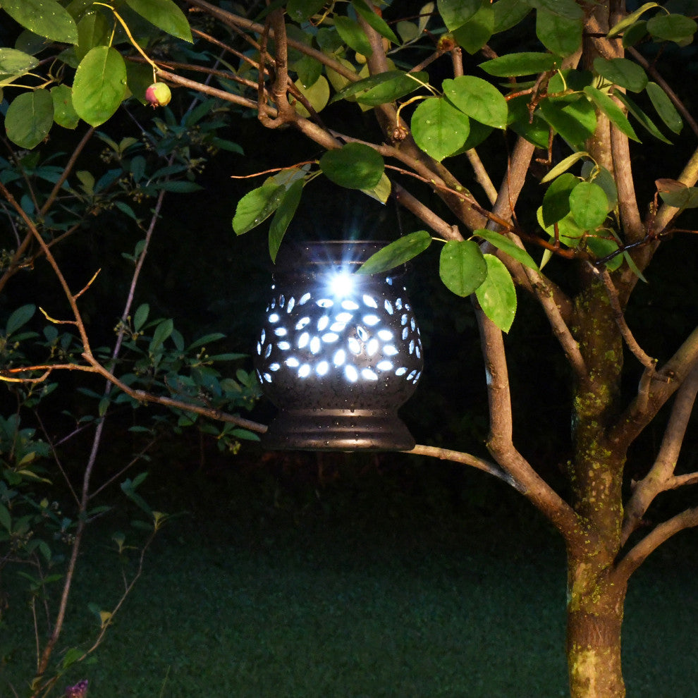 Solar Powered Black Ceramic Lantern