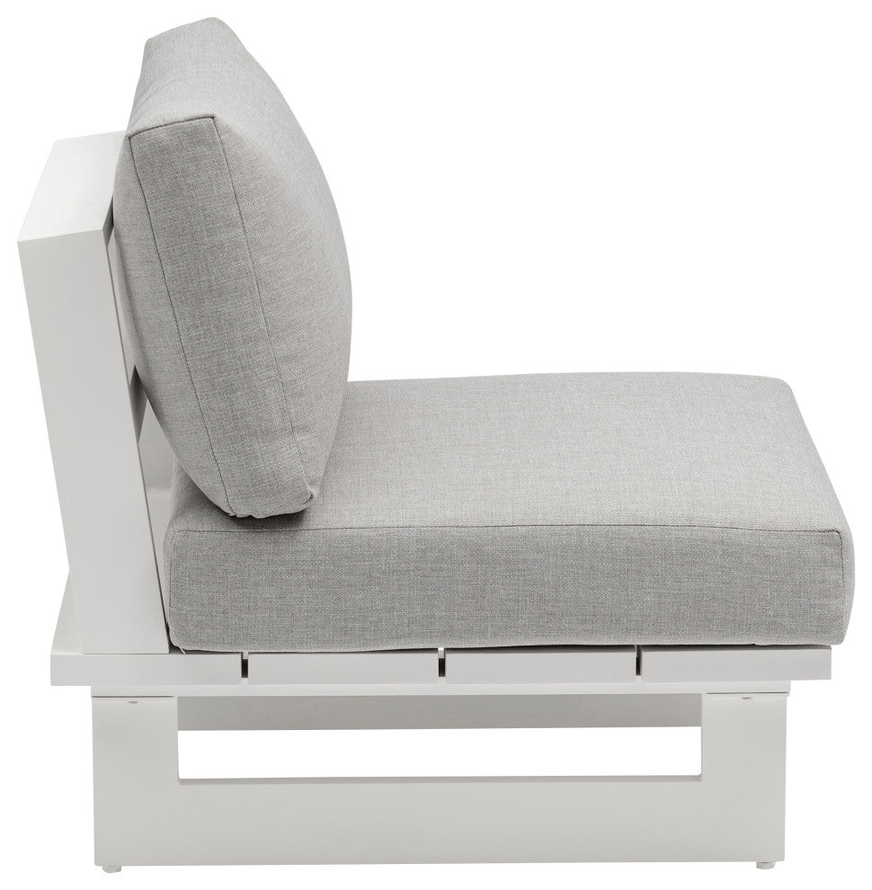 Maldives Outdoor Patio Armless Chair, Grey, White Frame