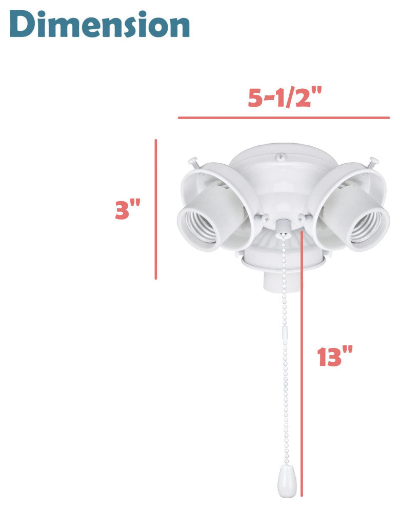 22002-21 3-Light Ceiling Fan Fitter Light Kit With Pull Chain, Painted White