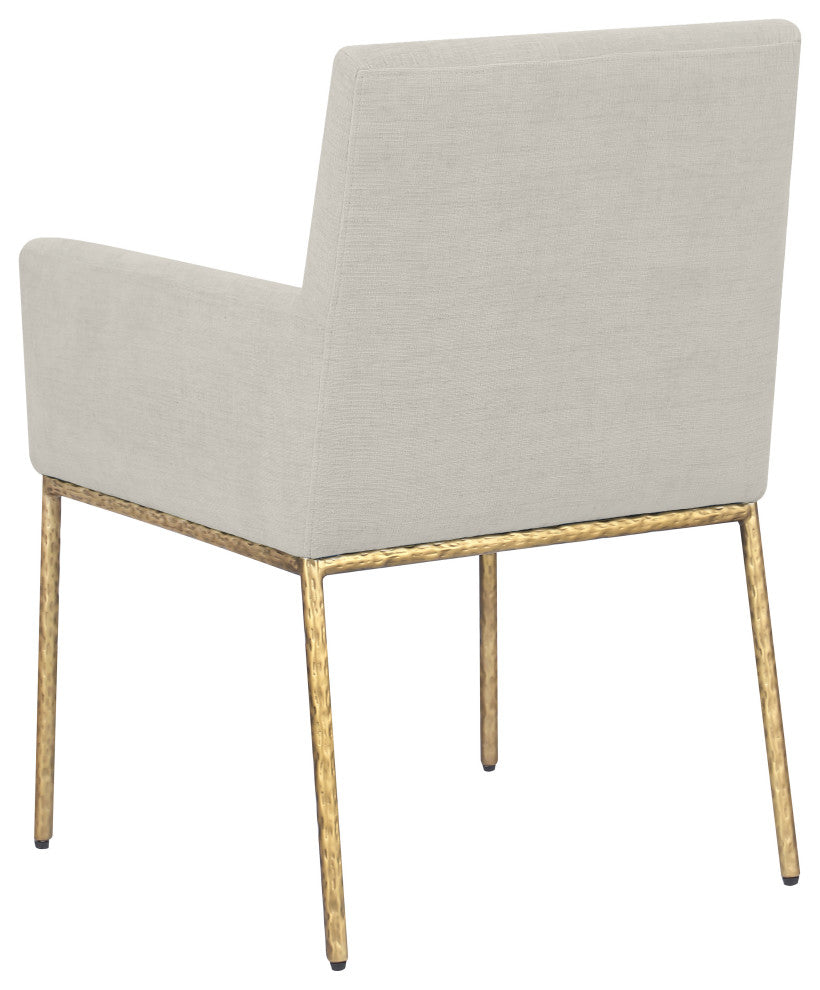 Reeves Upholstered Dining Chair, Cream, Chenille , AC,  Brushed Brass, Set of 2