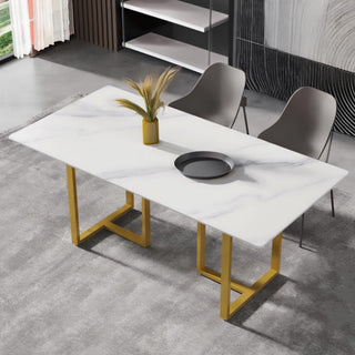 First of a Kind Oply Modern Dining Table, 63", White Sintered Stone Tabletop