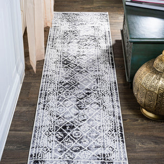 Iften Moroccan Geometric Distressed Ivory/Black 2 ft. x 8 ft. Runner Rug