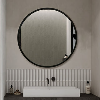Round Black Metal Framed Wall Mirror, 27.6" X 27.6" Dia.