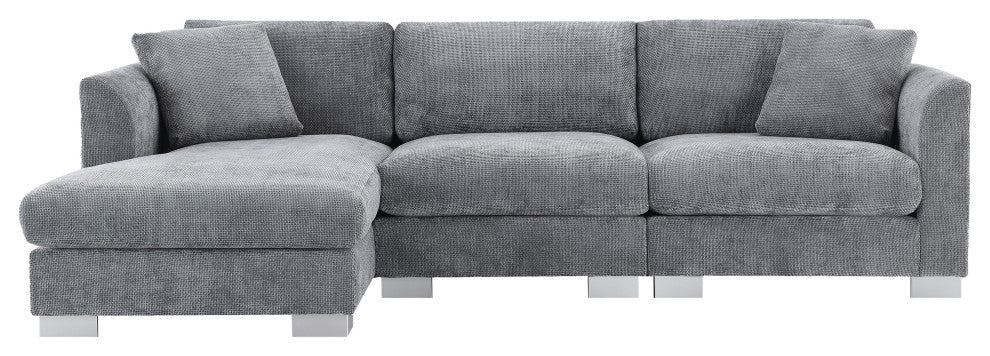 Alice Modern L-Shaped Cloud Chenille Sectional Chaise Sofa with 2 Pillows, Gray