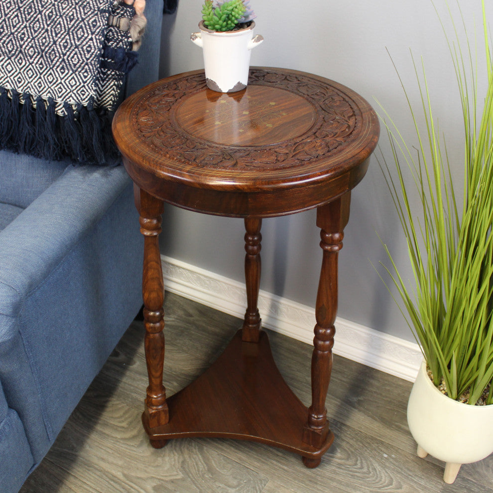Natural Geo Decorative Wooden Carved Accent Table