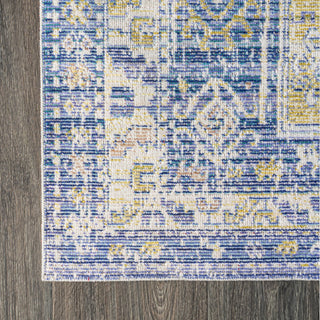 Darija Ornate Geometric Medallion Area Rug, Blue, 2 X 8