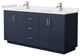 72"DBL Vanity Dark Blue, White Cult. Marble Countertop, Sinks, Nickel Trim