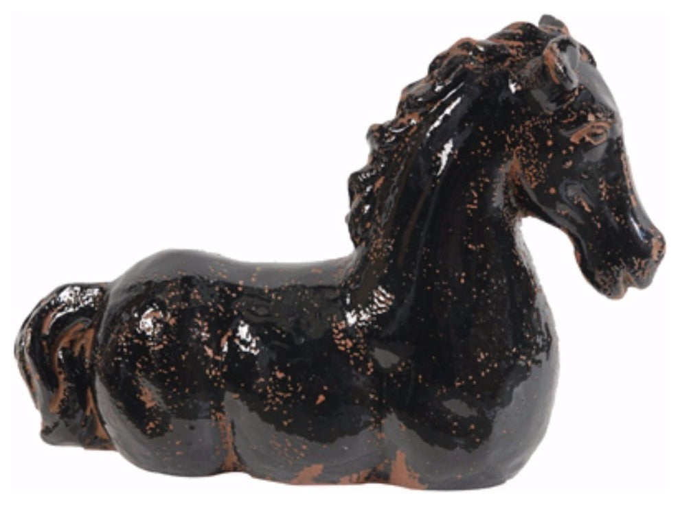 Benzara BM150785 Glazed Brown Finish Horse Statue, Black and Brown
