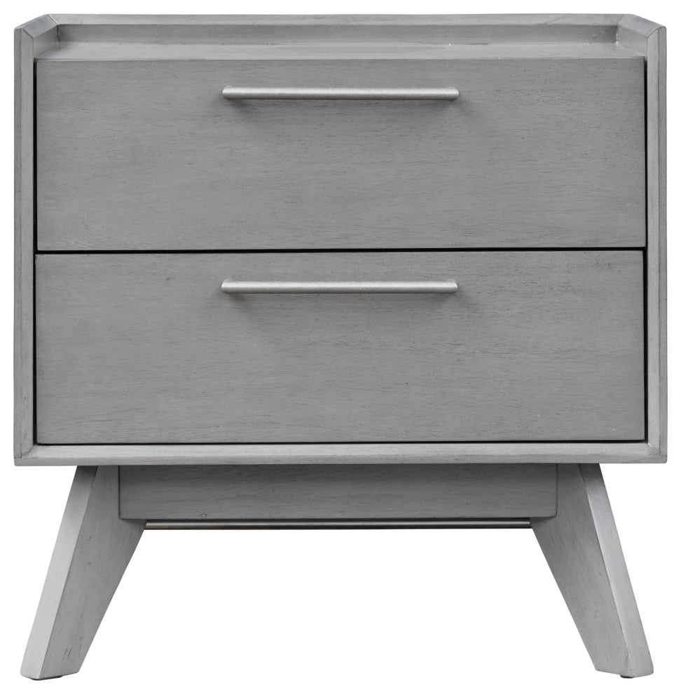 Mid-Century Modern Night Stand, Gray 2-Drawer