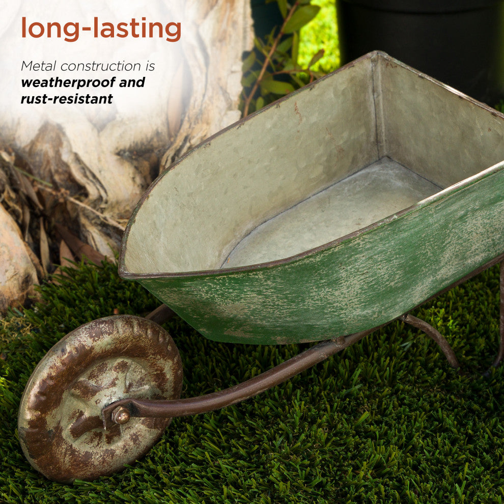 Green Rustic Wheelbarrow Garden Planter-Asst Master Pack of 2