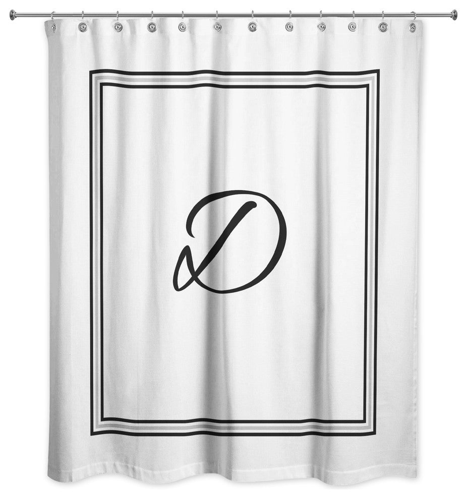Classic White Monogrammed Shower Curtain, D