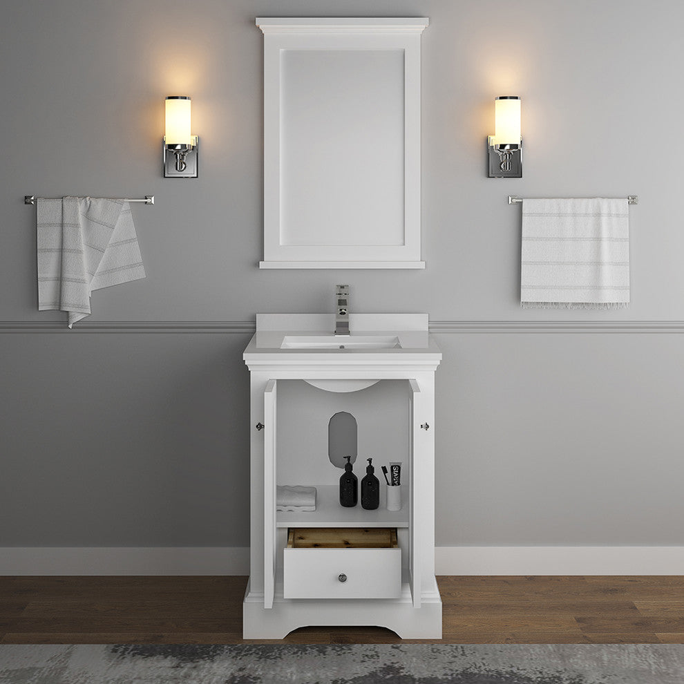 Fresca Windsor 24" Matte White Traditional Bathroom Vanity With Mirror