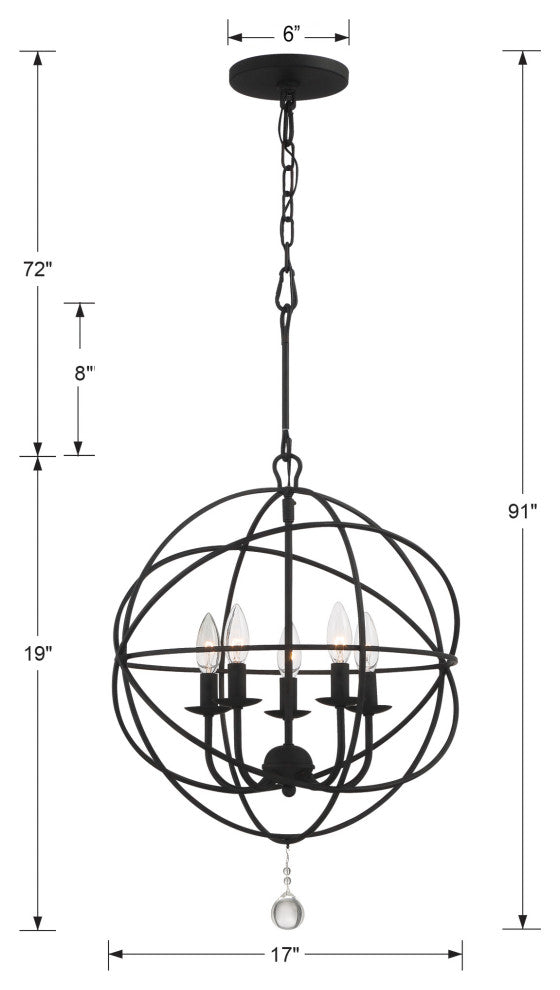 Crystorama Lighting Group 9224 Solaris 5 Light 17"W Cage Pendant - Black