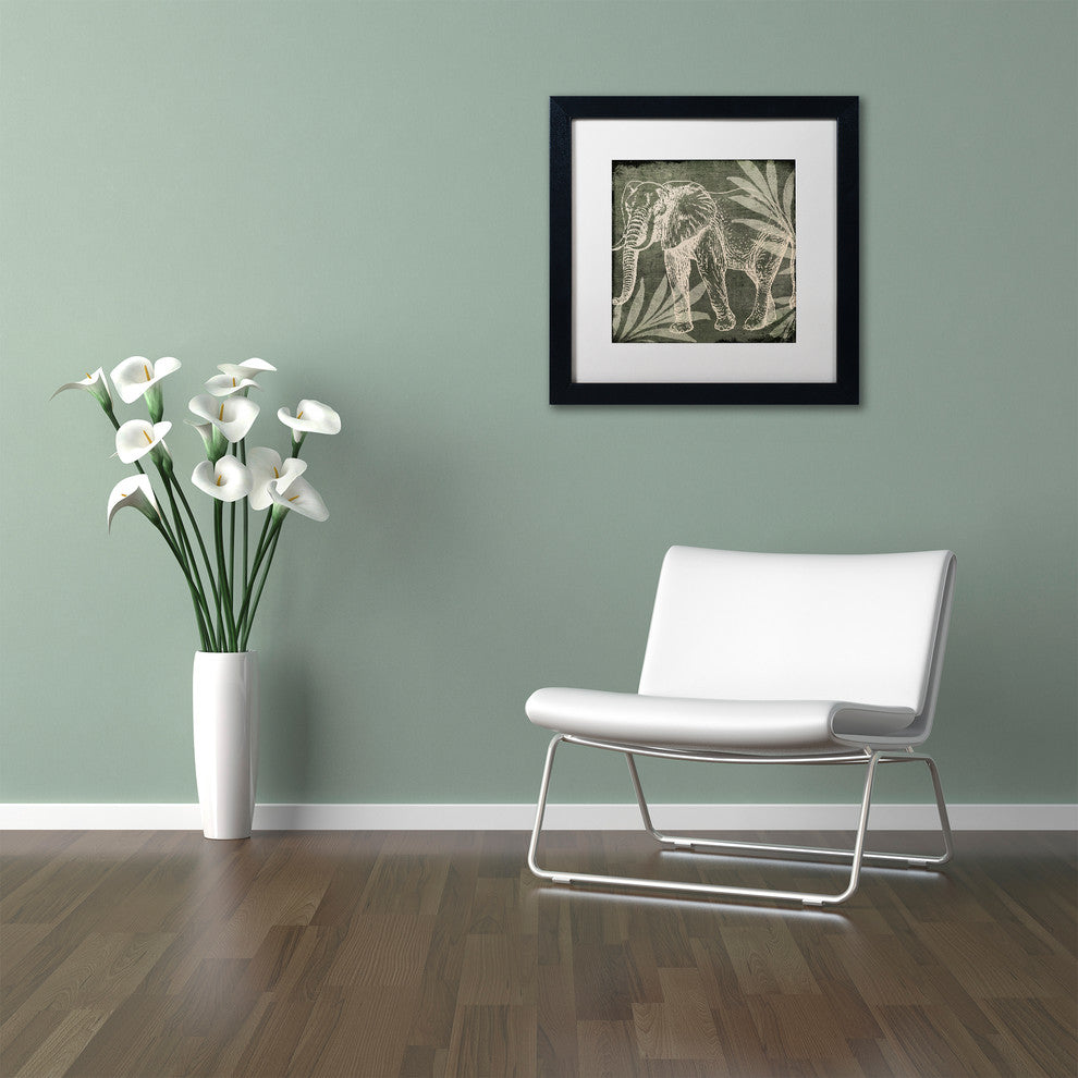 Color Bakery 'Elephant 1' Art, Black Frame, White Matte, 11"x11"