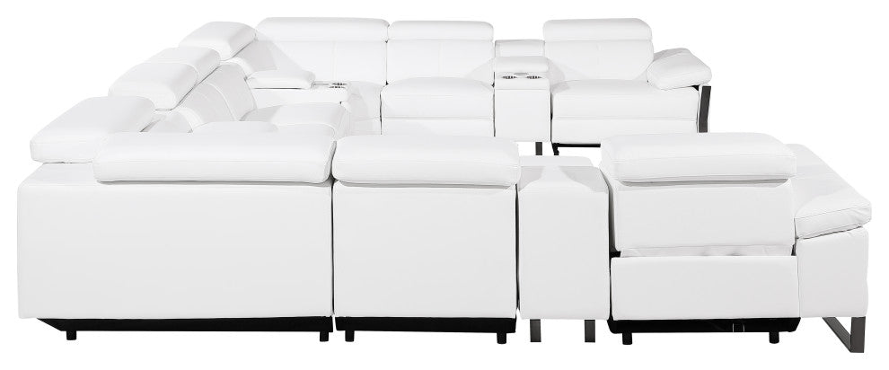 Antonio Italian Leather 12-Piece U-Shaped Power Reclining Sectional, White