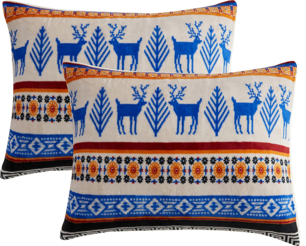 Noelle 3 Piece Sherpa Comforter Bed Set, Multi-Color, Elk Animal Print, Queen