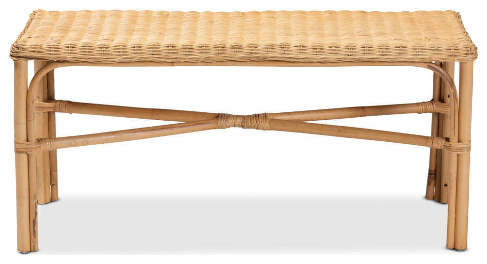 Cacaban Modern Bohemian Natural Brown Rattan Accent Bench
