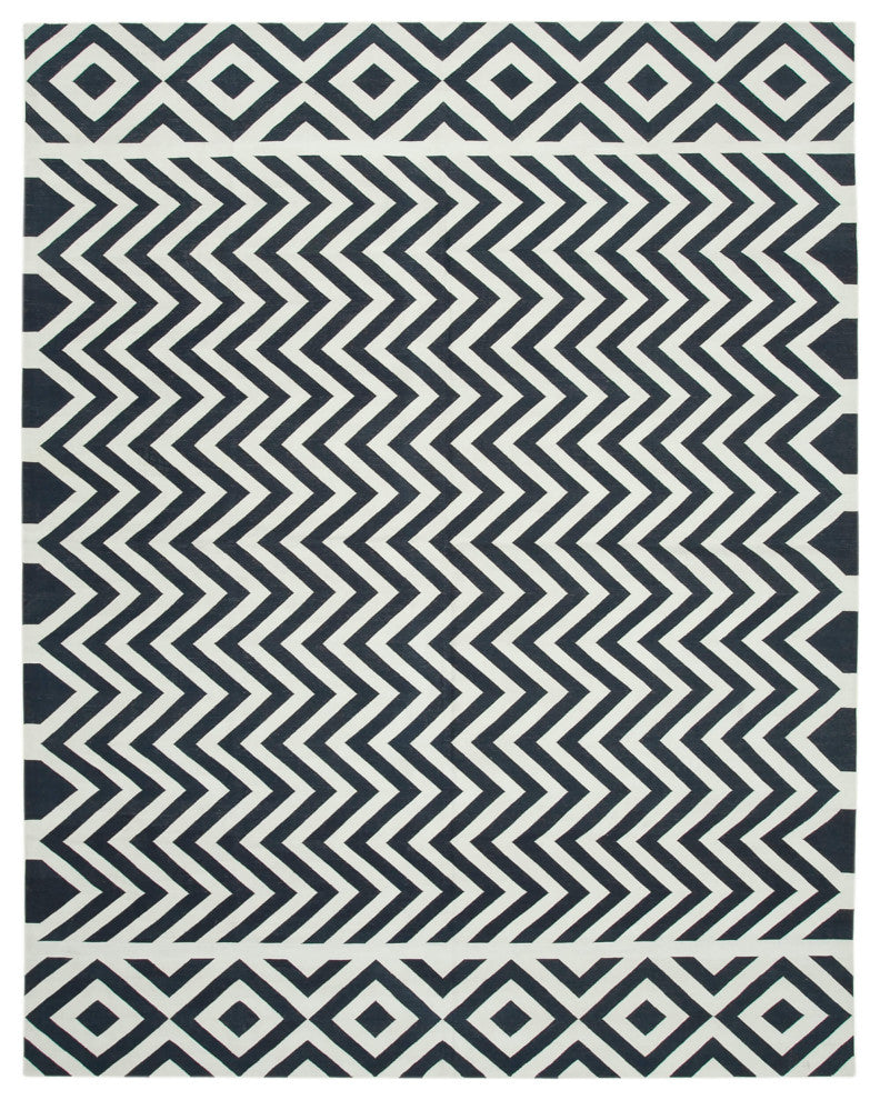 Rug N Carpet - Handmade Wool 9' 1'' x 11' 11'' Modern Design Dhurrie Kilim Rug