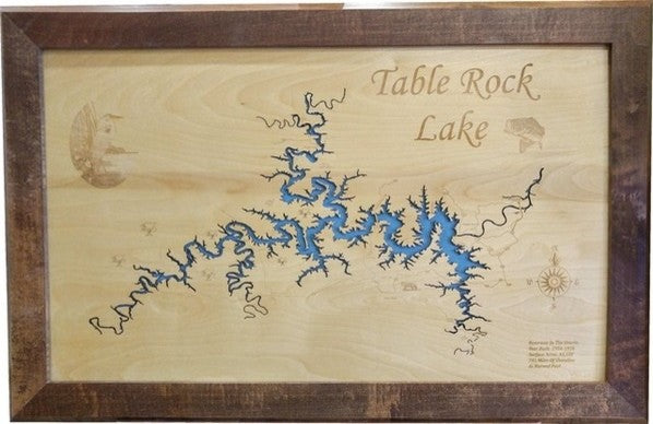 Table Rock Lake, Misouri-Wood Lake Map, Medium Framed