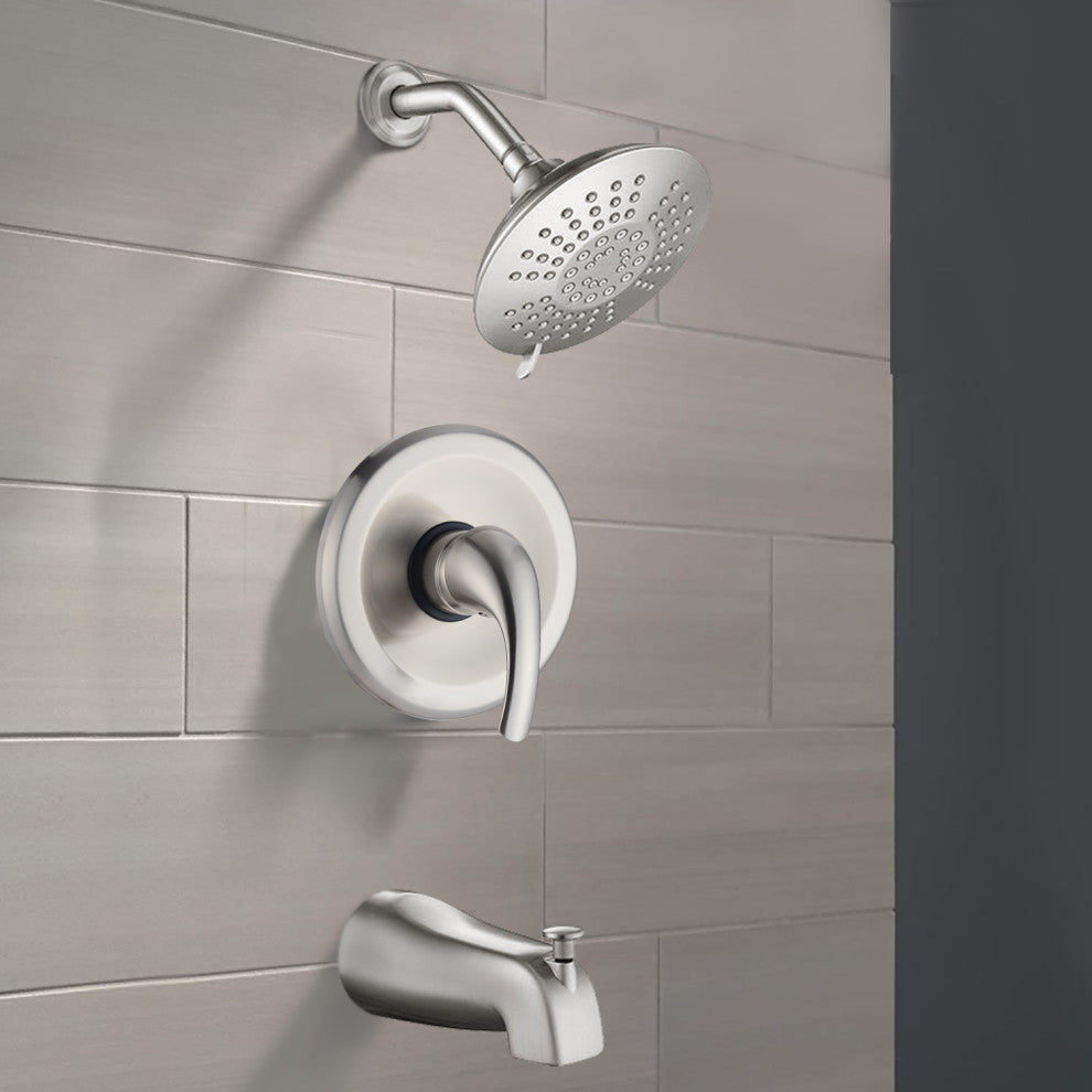 Tub and Shower Faucet Set With 5-Function Spray Head, Valve Included, Brushed Ni
