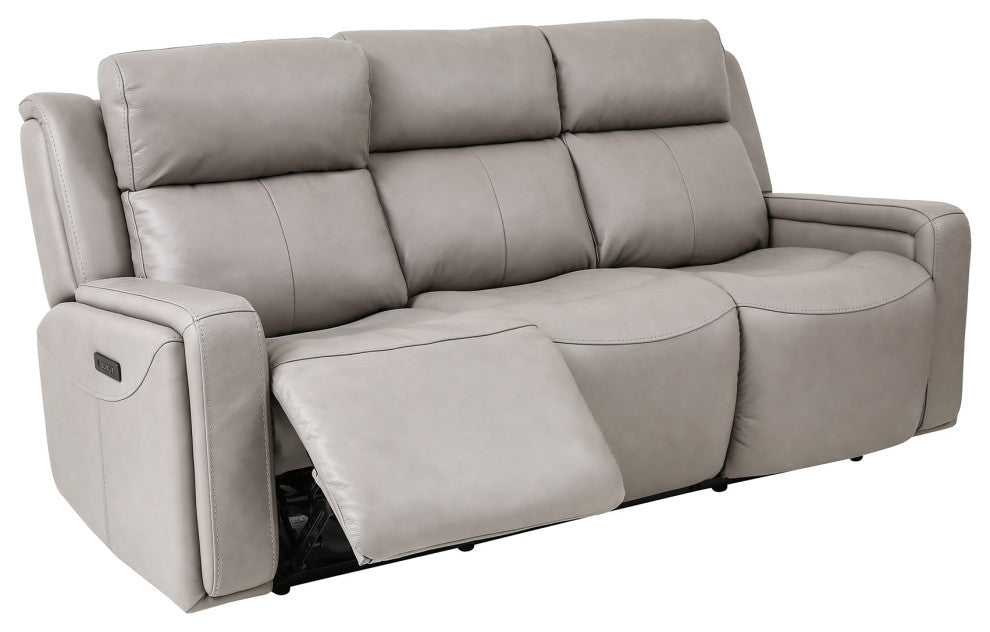 Claude Dual Power Reclining Sofa, Light Gray Genuine Leather
