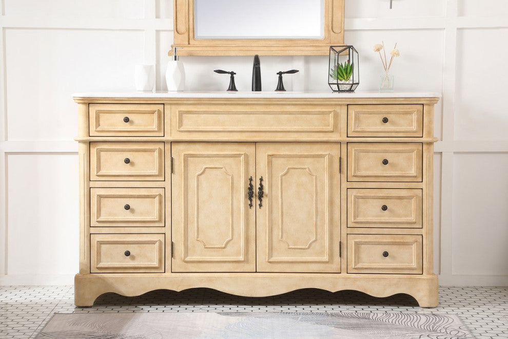 Elegant VF30460AB 60"Double Bathroom Vanity, Antique Beige