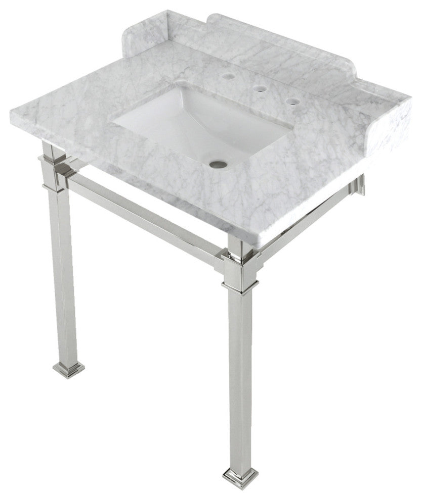 Kingston Brass LMS30MSQ6 30" Carrara Marble Console Sink, Legs