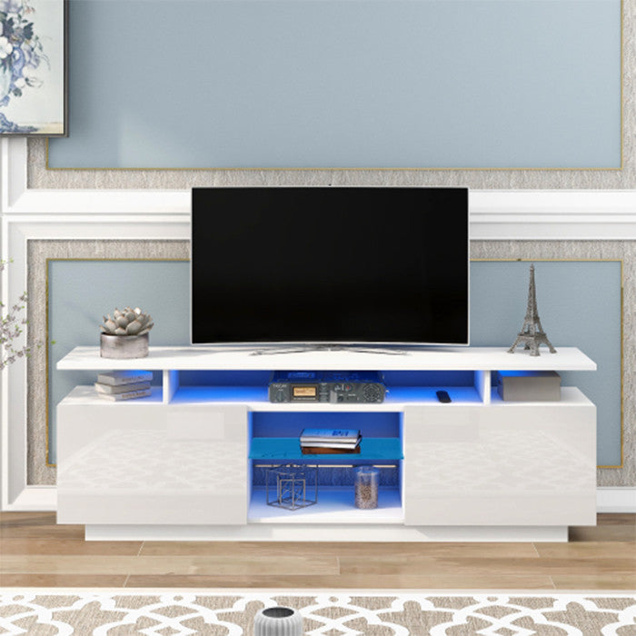 Modern TV Stand with LEDs White Particle Board TV cabinet