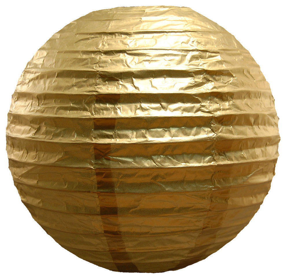 Round Paper Lanterns, Set of 5, Gold