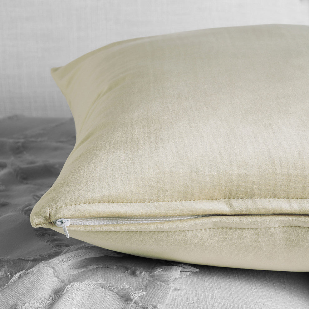 Heritage Plush Velvet Cushion Cover Pair, Au Lait Creme, 18w X 18l
