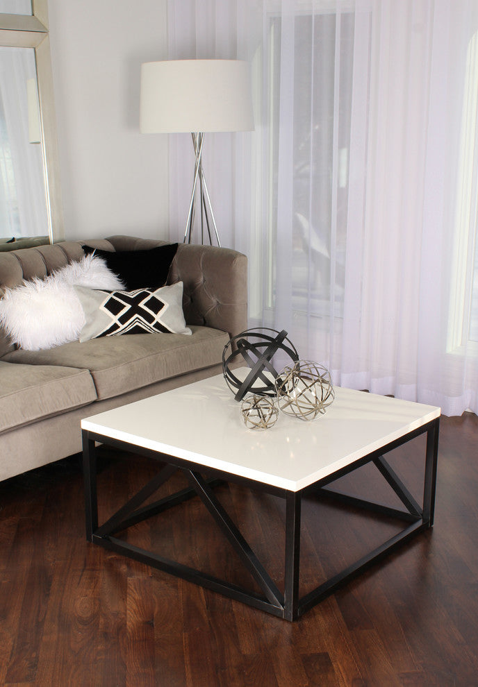 Kaya 2-Toned Wood Square Coffee Table, White and Black