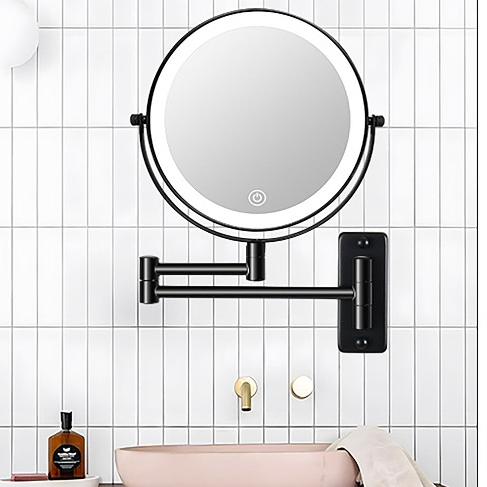 8 inch Double-Sided Framed Wall Mounted 10X LED Magnifying Bathroom Mirror, Black