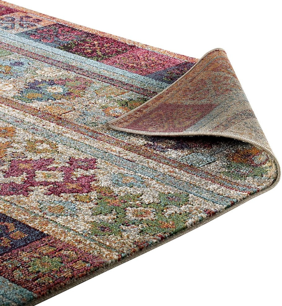 Multicolored Tribute Nala Distressed Vintage Floral Lattice 8x10 Area Rug