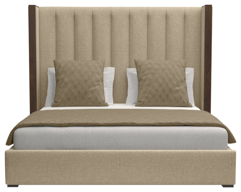 Nativa Interiors Irenne Vertical Channel Bed, Flax, Queen, Medium 67"