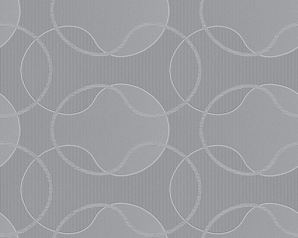 Best of Vlies, Floral Patterns Modern Classic Stripes Gray Wallpaper Sample