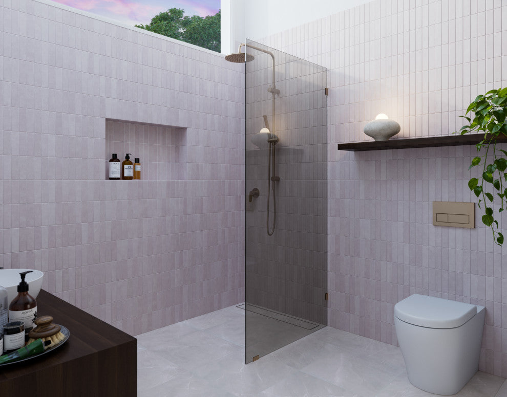 Ursa 30"x78" Frameless Single Glass Shower Panel, Gray Tint, Brushed Bronze