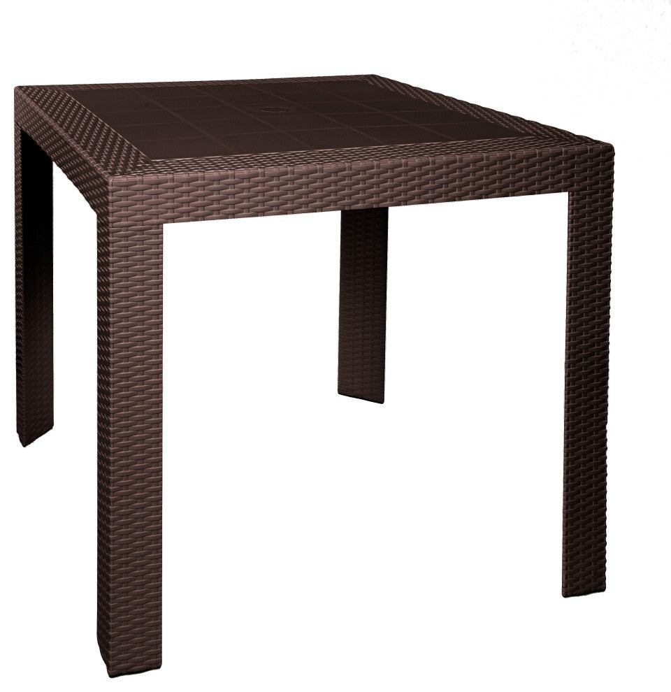 LeisureMod Mace Weave Design Outdoor Patio Square Dining Table, Brown